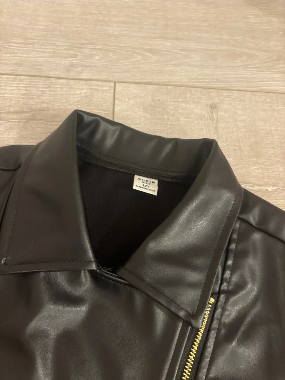 SHEIN Black Faux Leather Asymmetrical Zip Moto Jacket